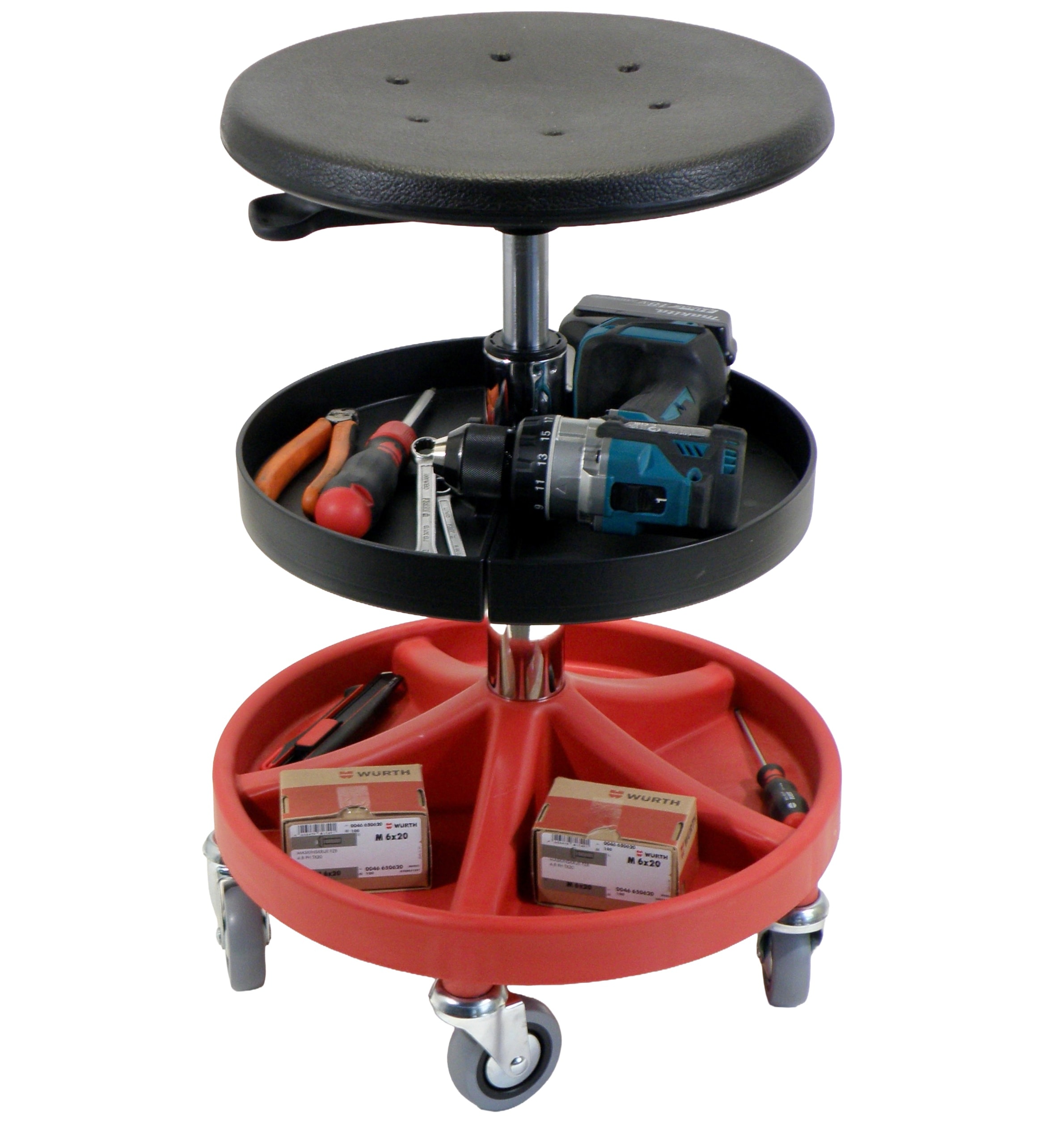 Montørstole med ekstra værktøjsbakke